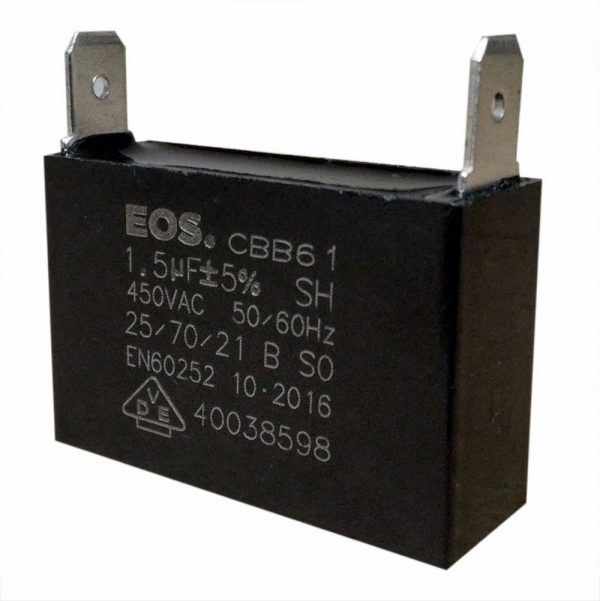 CAPACITOR 2 MFD 450V C/ 2 TERMINAIS 37 X 17 X 27 CAIXA EOS